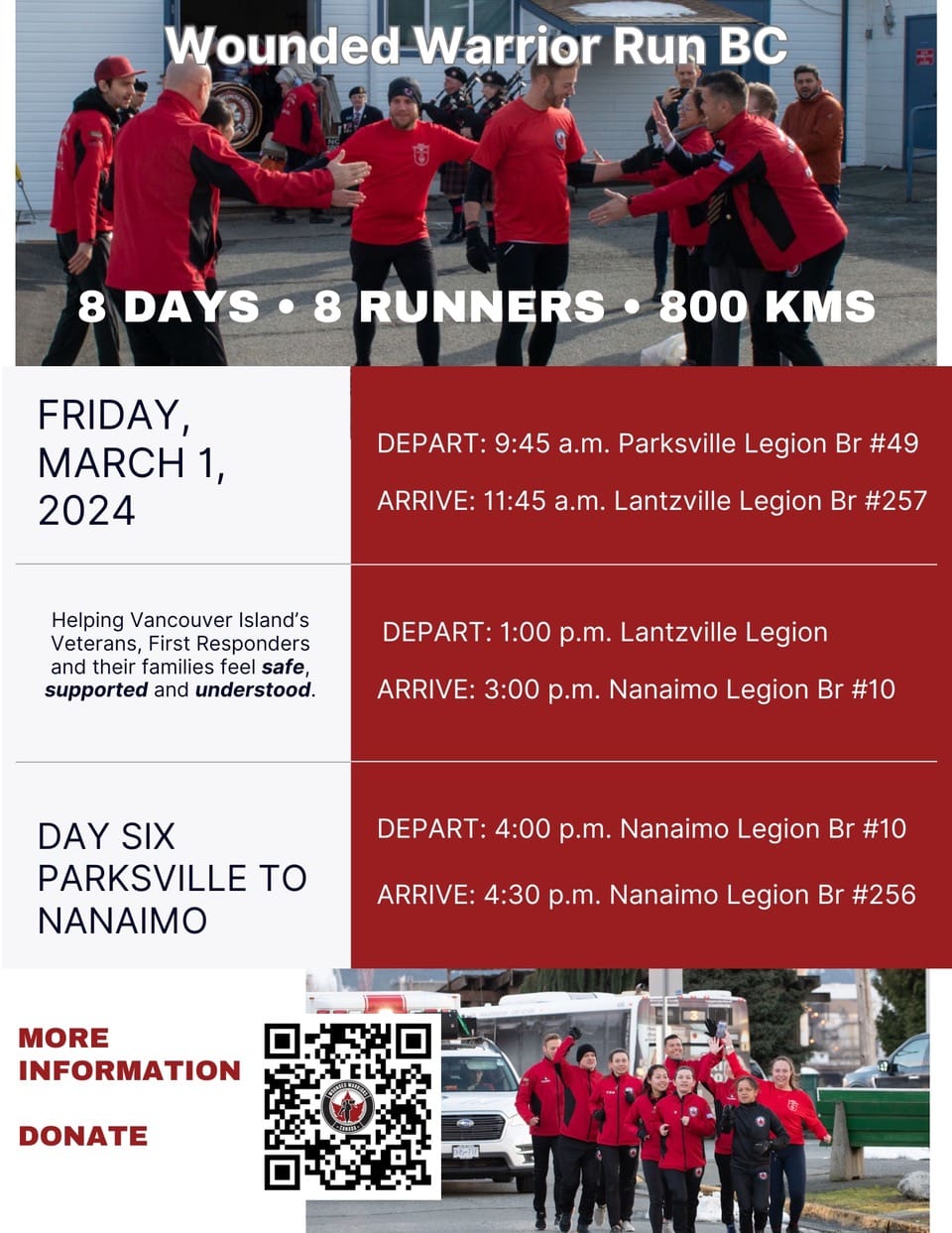 Wounded Warriors Run BC - Friday March 1, 2024 Day 6 Parksville to Nanaimo